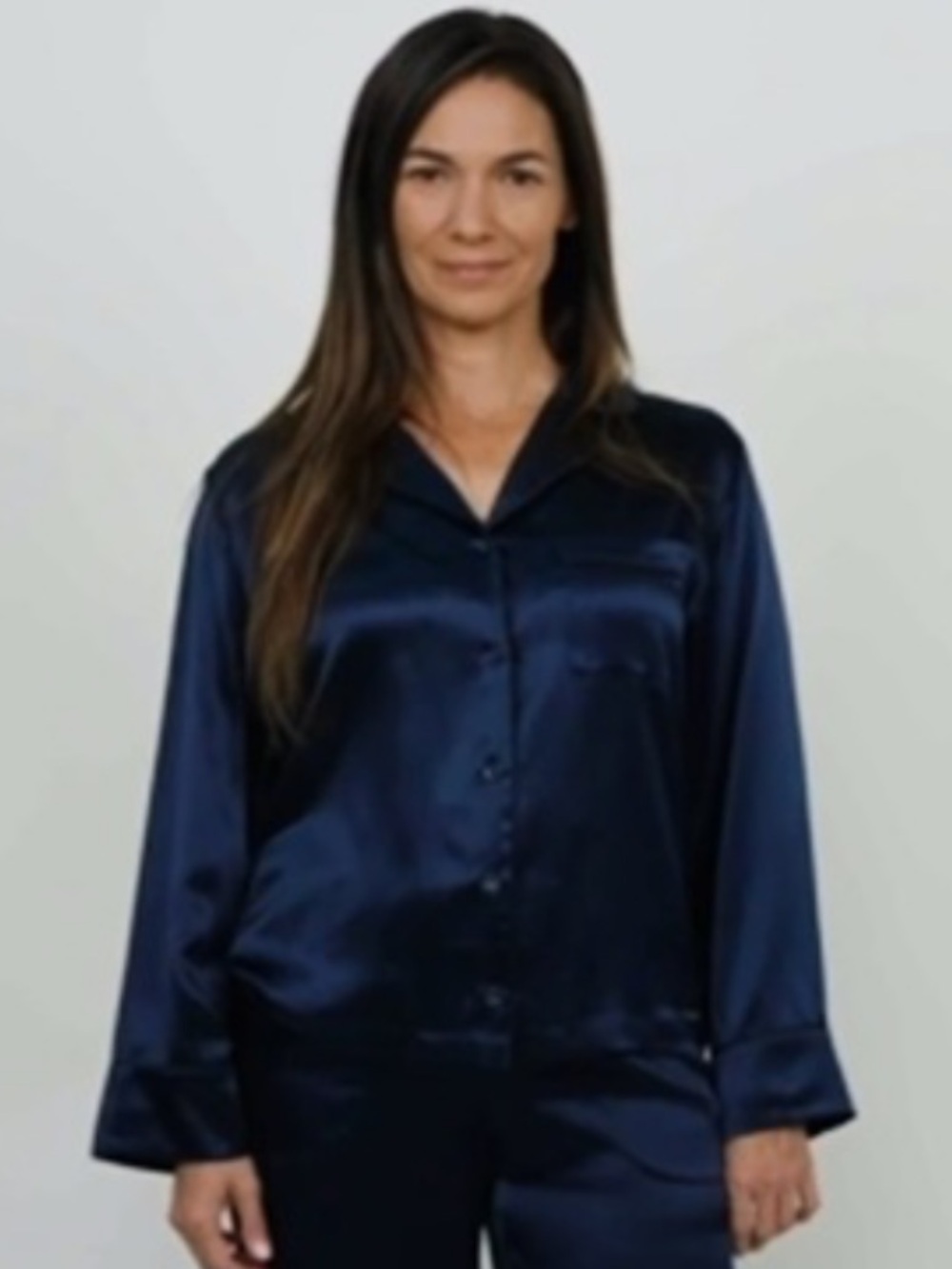 Cozy Earth Serenity Silk Classic  Long Sleeve Pajama Button Down Top